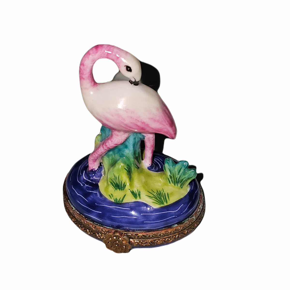 Flamingo on Water Limoges Porcelain Art Object for Collectors, a hand-painted Limoges porcelain gift