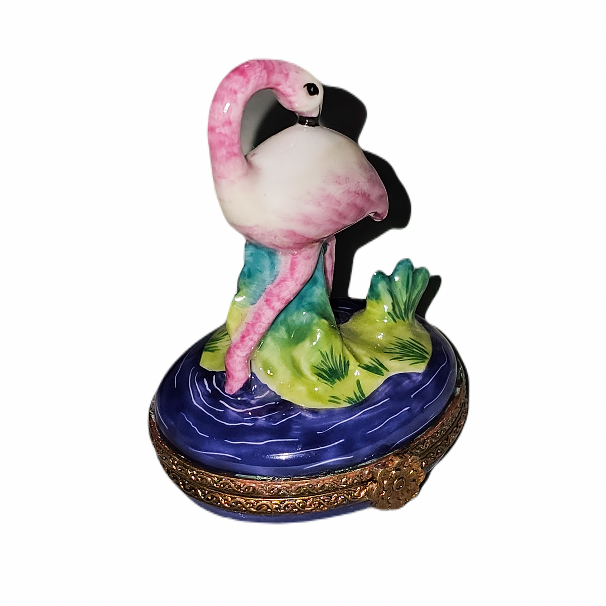 Flamingo on Water Limoges Porcelain Art Object for Collectors, view 3