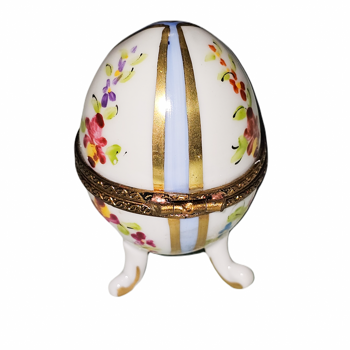 Blue Stripped Footed Egg w Flowers, view 3