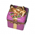 Pink Christmas Gift Box Mistletoe, a hand-painted Limoges porcelain gift