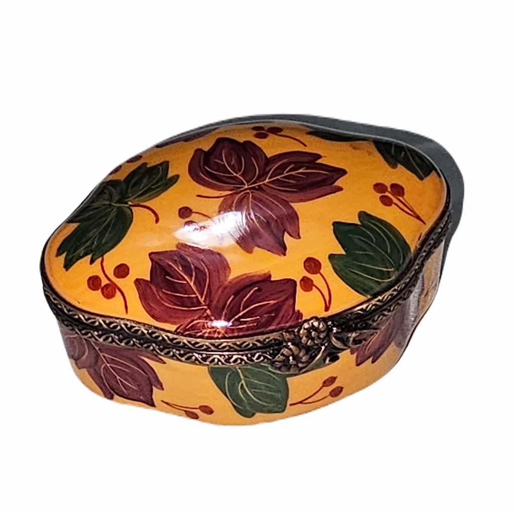 Autumn Leaves Shaped Box for Collectors, a hand-painted Limoges porcelain gift