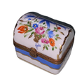 Light Blue Chest w Flowers Decor, a hand-painted Limoges porcelain gift