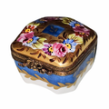 Blue Gold Flowers Gold Square Box, a hand-painted Limoges porcelain gift