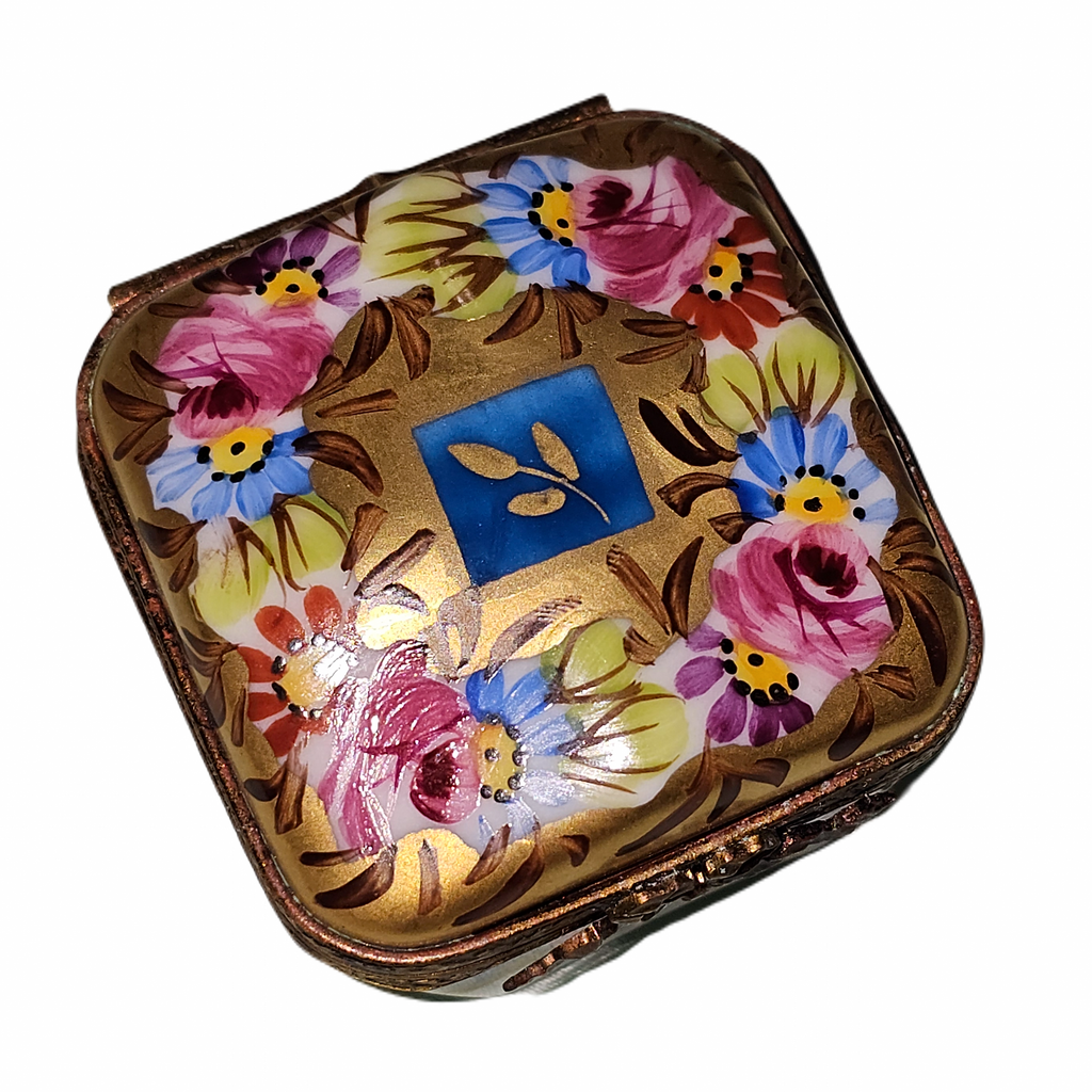 Blue Gold Flowers Gold Square Box, view 3