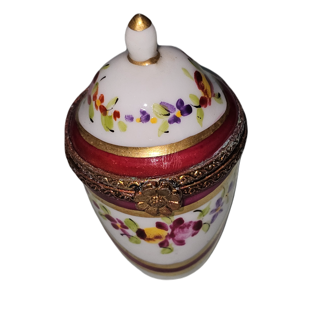 Red Vessel Floral Limoges Box Gift, a hand-painted Limoges porcelain gift