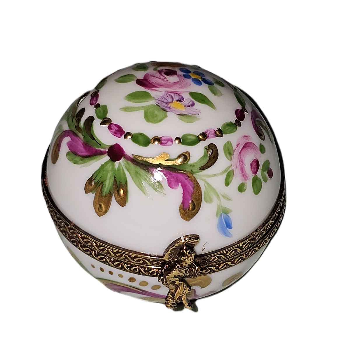 White Mini Round w Pink Flowers, view 3