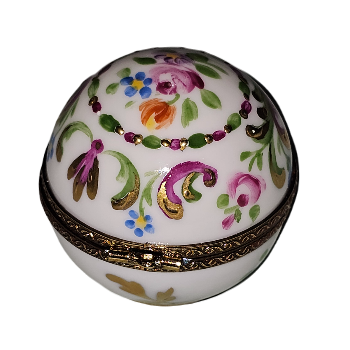 White Mini Round w Pink Flowers, view 5
