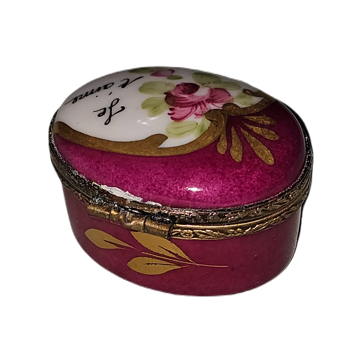 Red Flowers Oval Limoges Box Je Taime Collectible, view 5