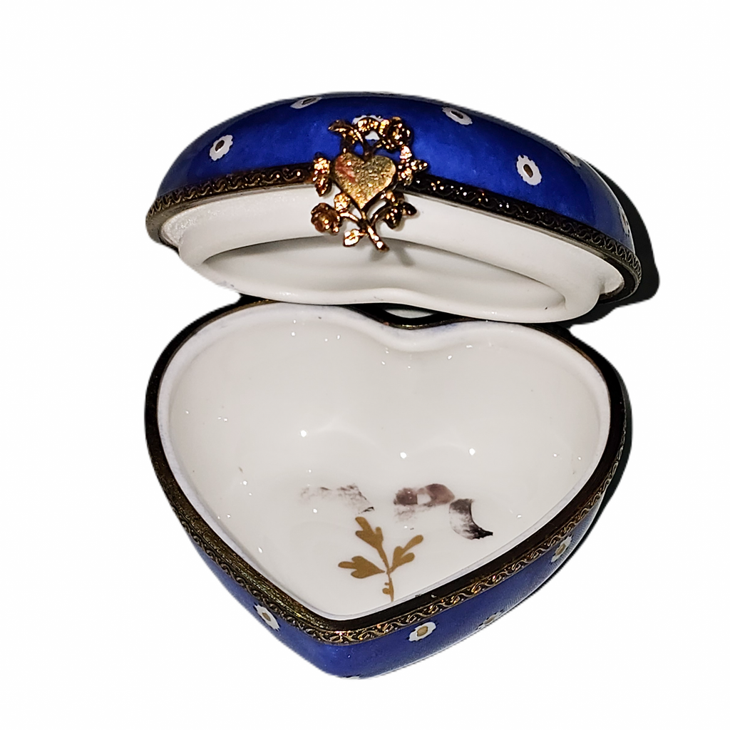 Dark Blue Poka Dot Flowers Porcelain Heart Box, view 2