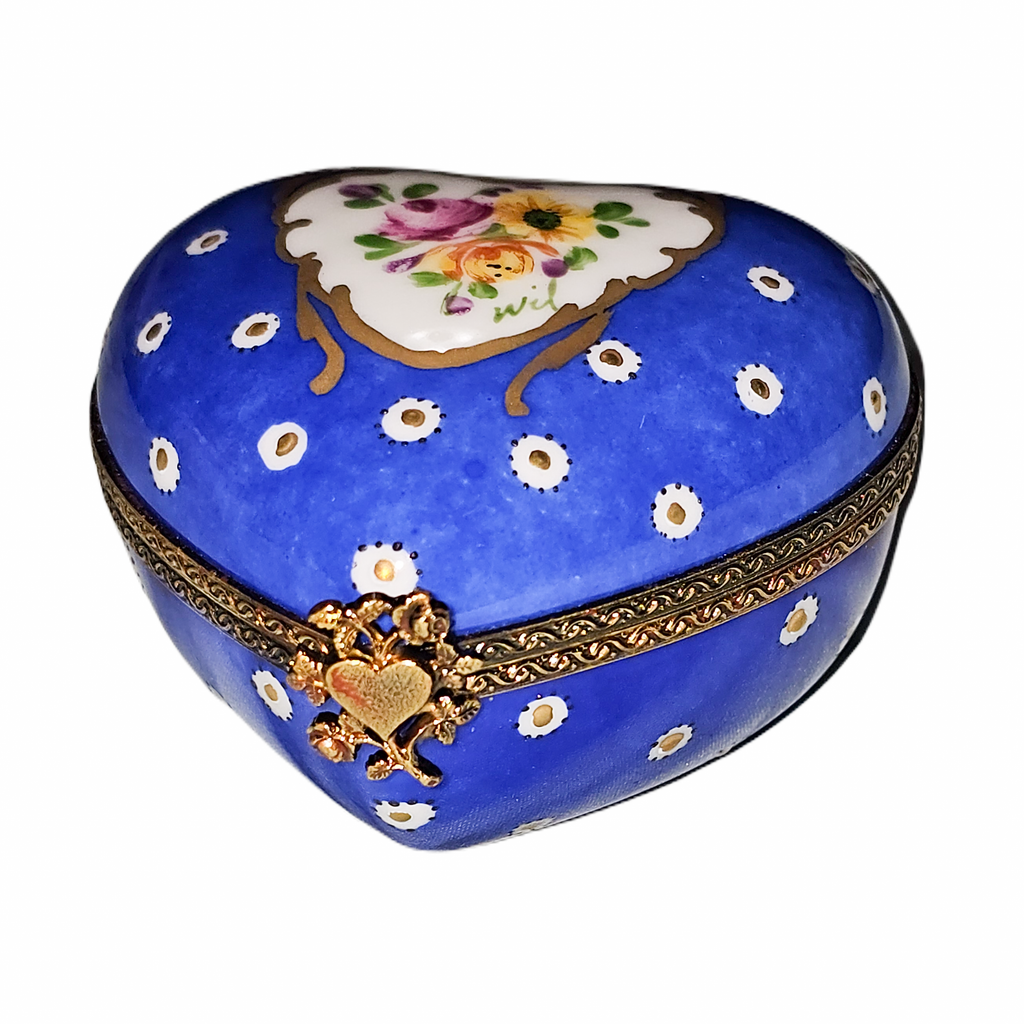 Dark Blue Poka Dot Flowers Porcelain Heart Box, view 5