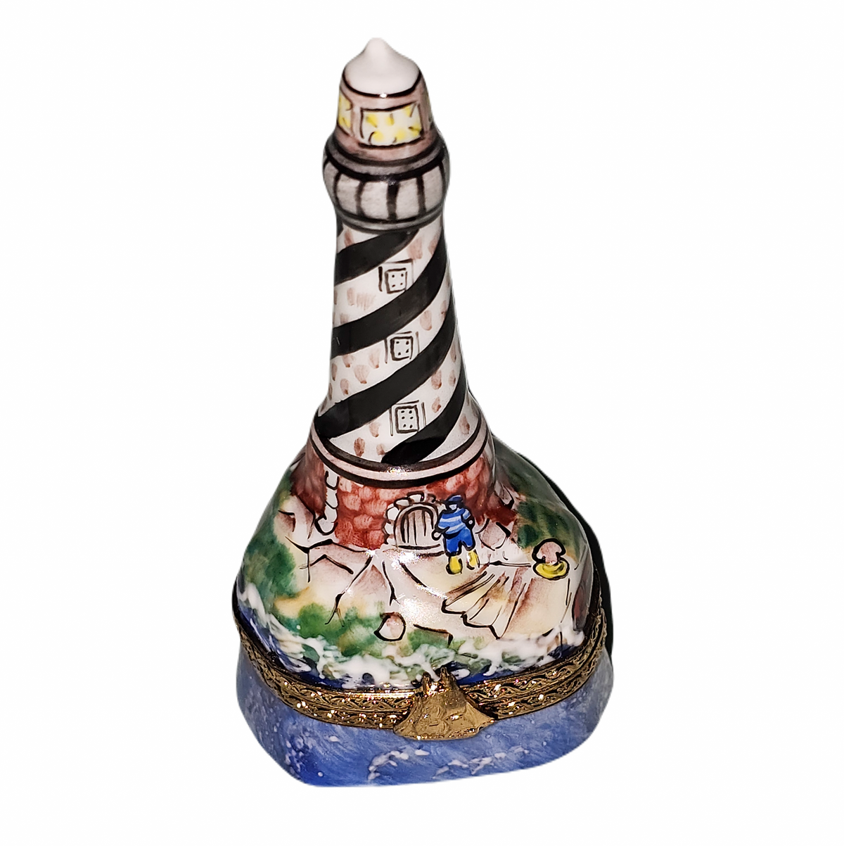 Spiral Lighthouse Limoges Box for Coastal Decor, a hand-painted Limoges porcelain gift