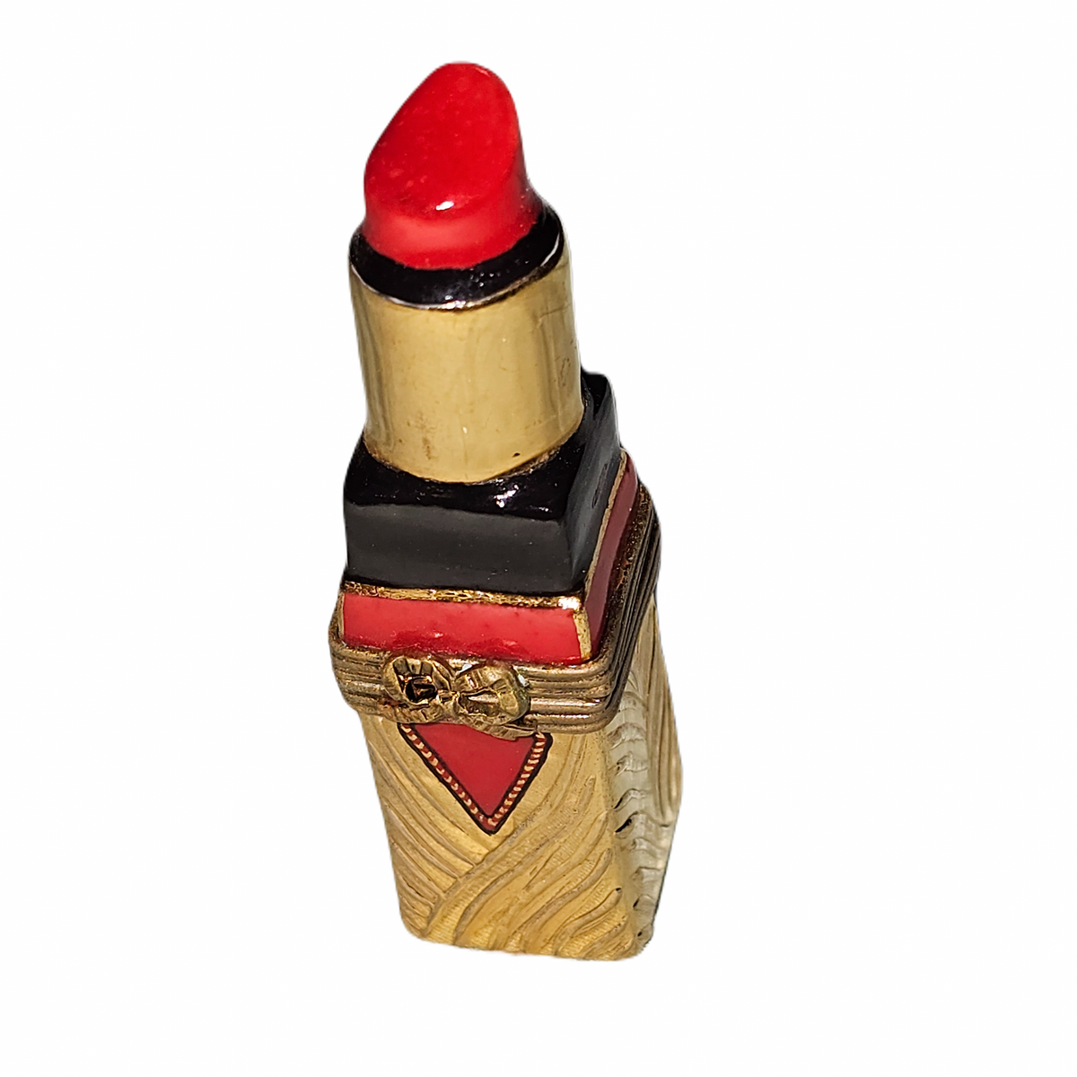 Red Lipstick w Gold Glamorous Limoges Box for Collectors, a hand-painted Limoges porcelain gift