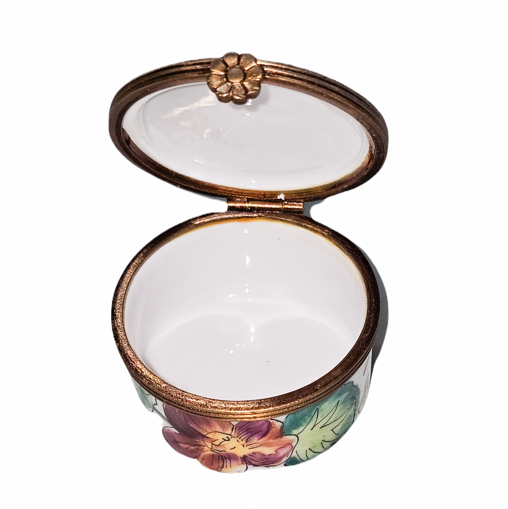 Yellow Orange Flowers on Round Limoges Box for Collectors, view 2