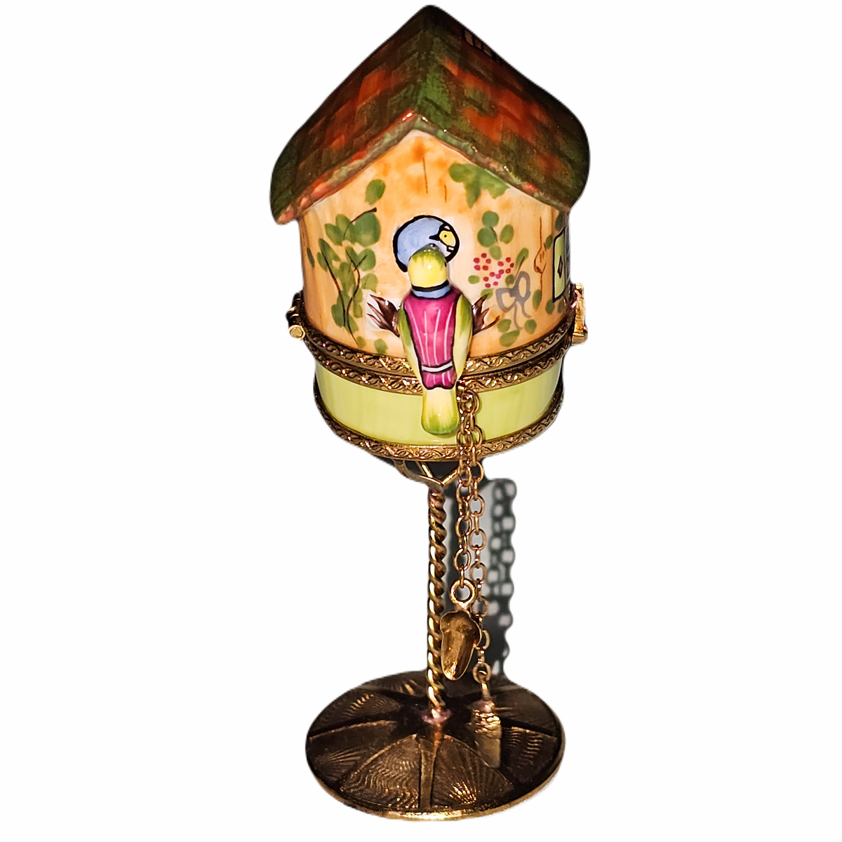 Orange Birdhouse on Stand Limoges Box for Home Decor, view 3