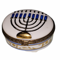 Hanukkah Round Menorah Limoges Box, a hand-painted Limoges porcelain gift