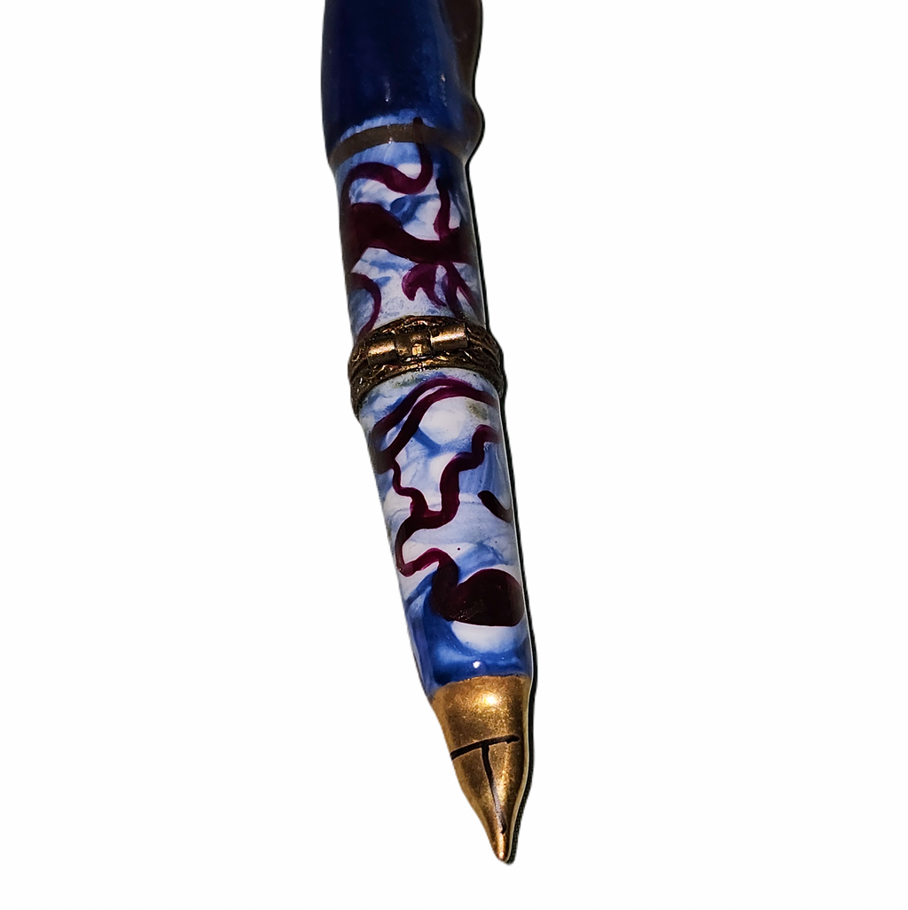 Dark Blue Swirl Fountain Pen Limoges Box for Art Lovers, view 3