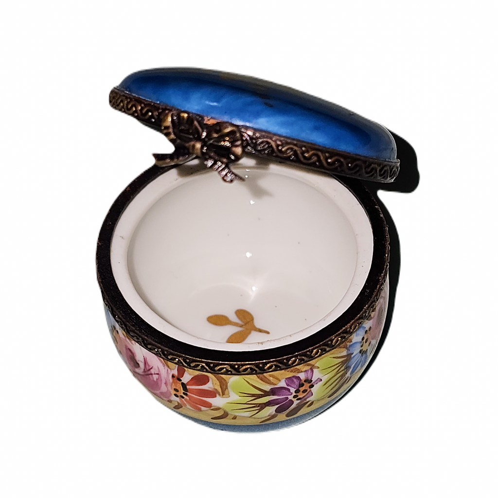 Blue Round Flowers on Bottom Limoges Box, view 4