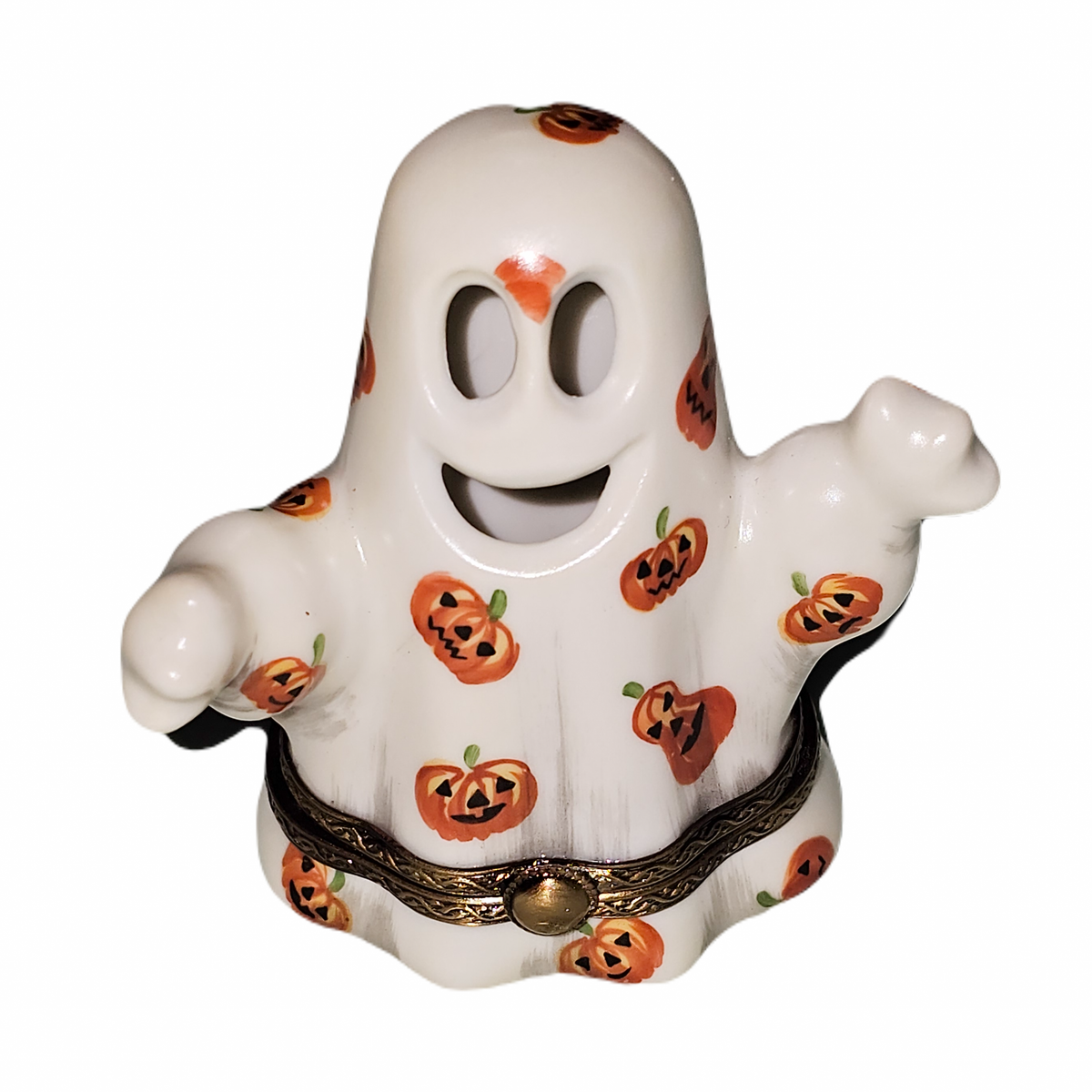 Authentic Ghost with Jack-o'-Lanterns Halloween Limoges box, hand-painted in France, from Limoges Boutique