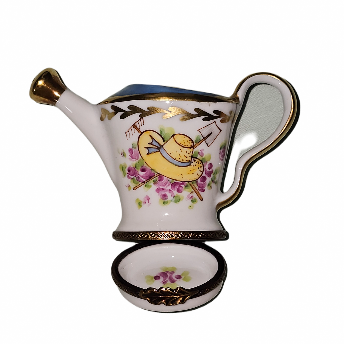Floral Watering Can w Hat PV Limoges Box, view 2