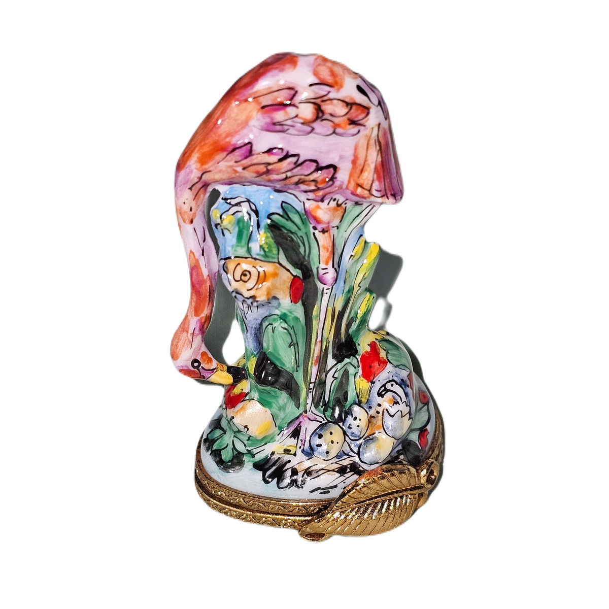 Flamingo in Water Limoges Box Collectible, a hand-painted Limoges porcelain gift