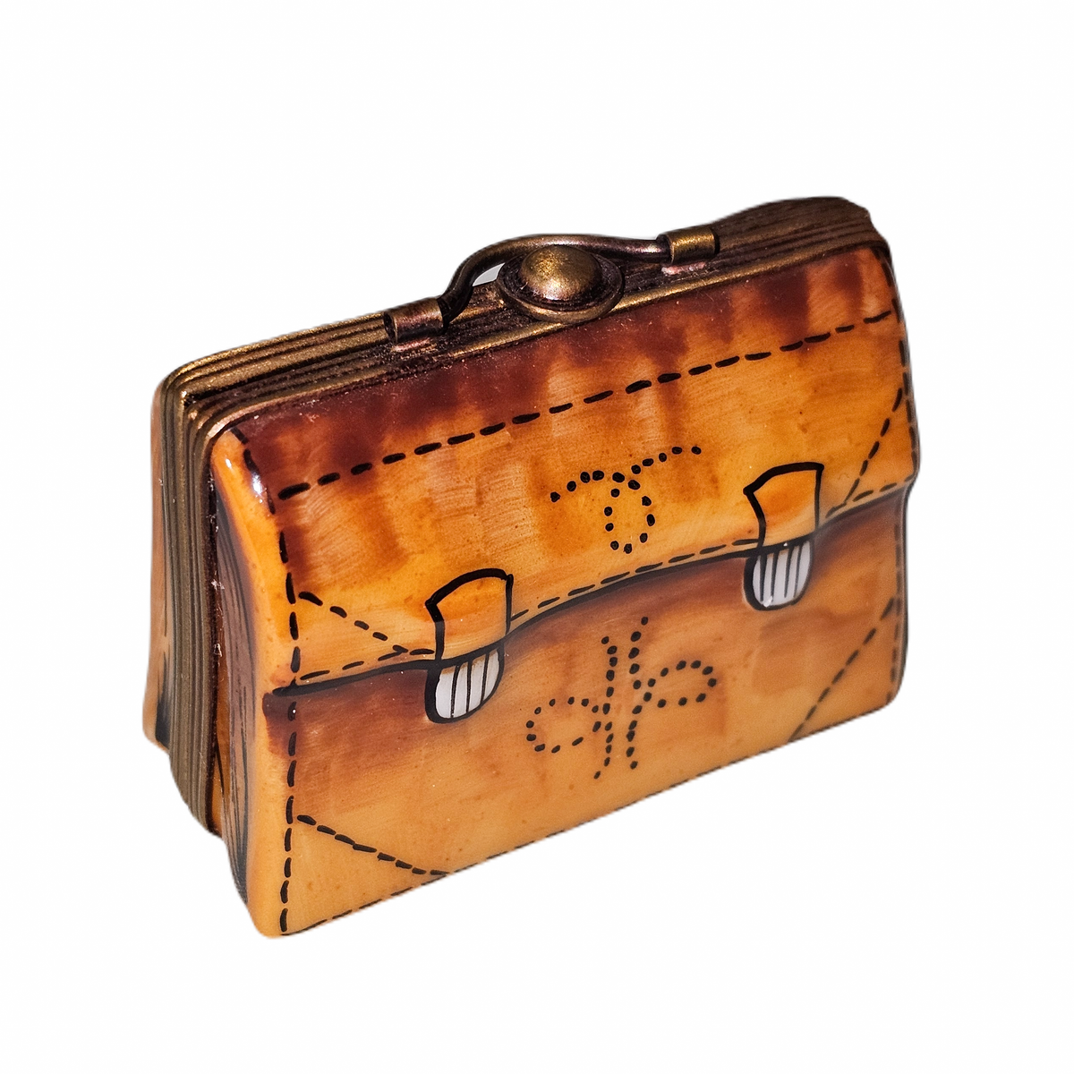 Porcelain Art Briefcase Limoges Box Gift, a hand-painted Limoges porcelain gift