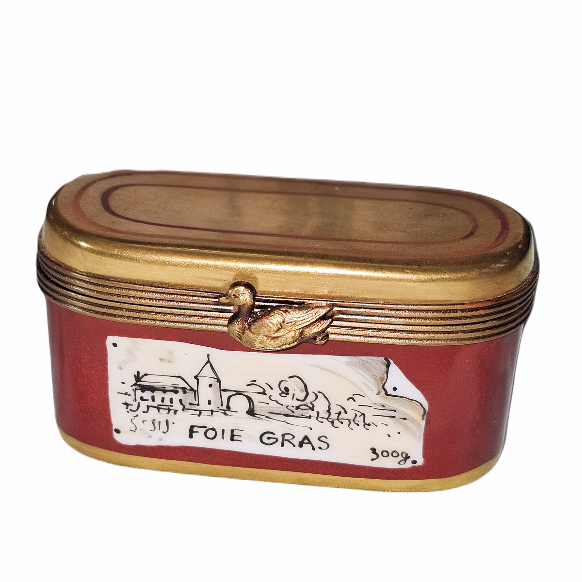 Can of Foie Gras French Delicacy Limoges Box, a hand-painted Limoges porcelain gift