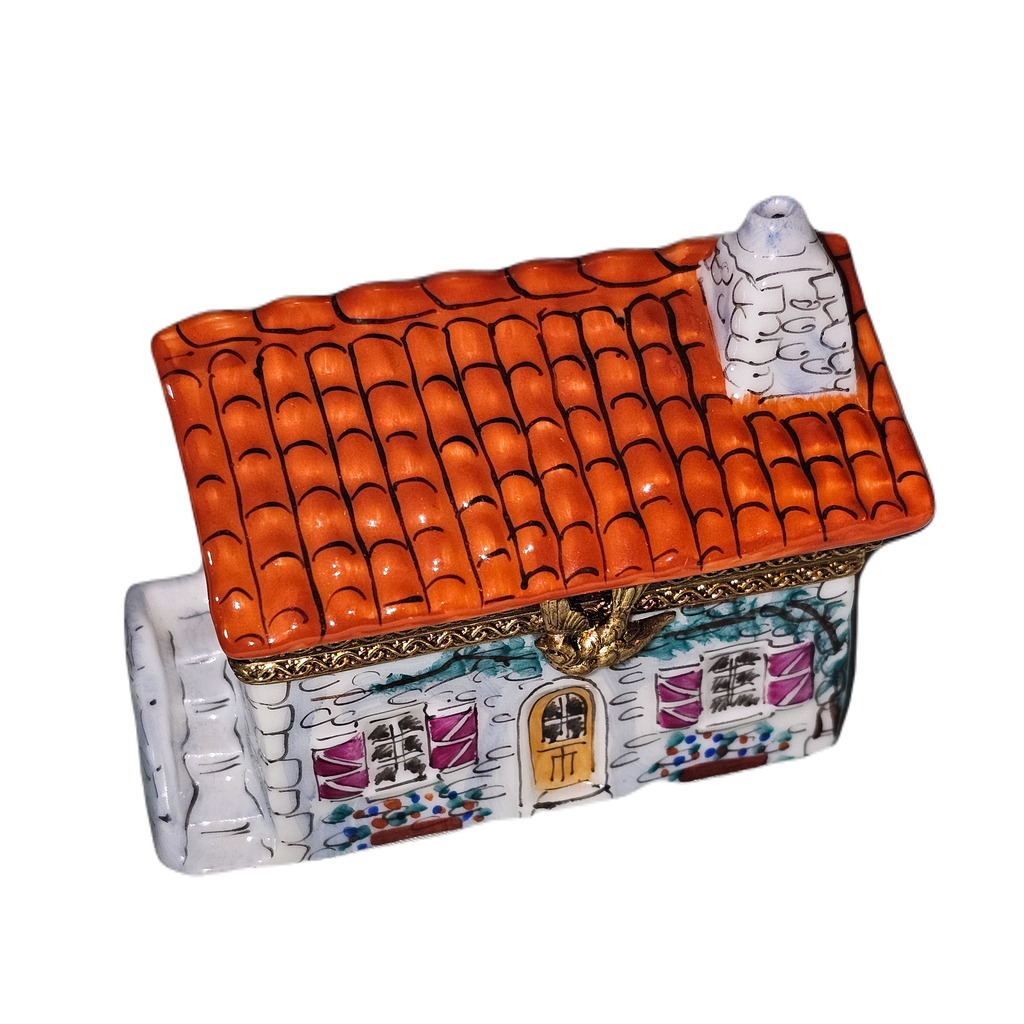 White House w Red Roof Limoges Box Cottage Home Gift, a hand-painted Limoges porcelain gift