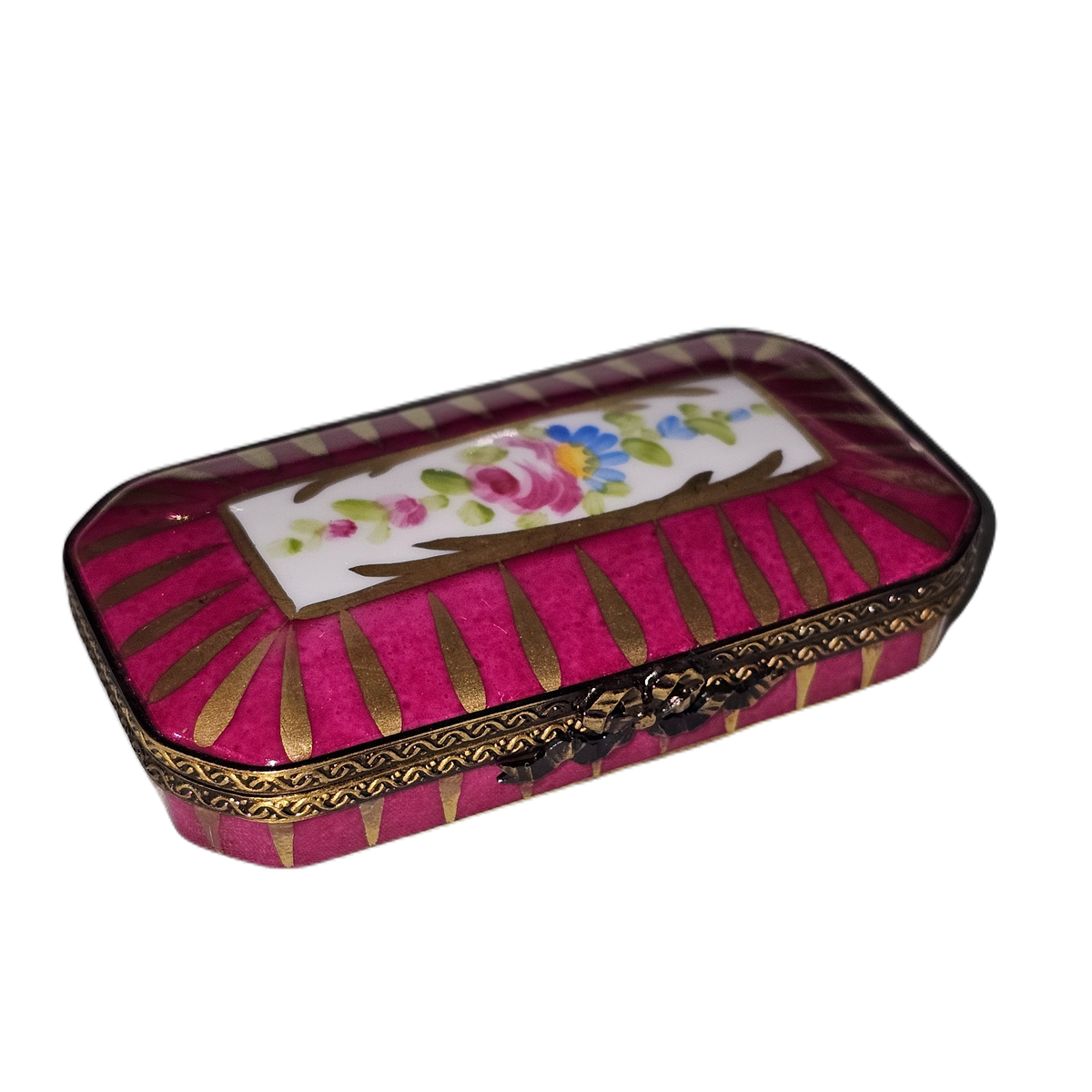 Red Gold Rectangle Box w Flowers, view 5