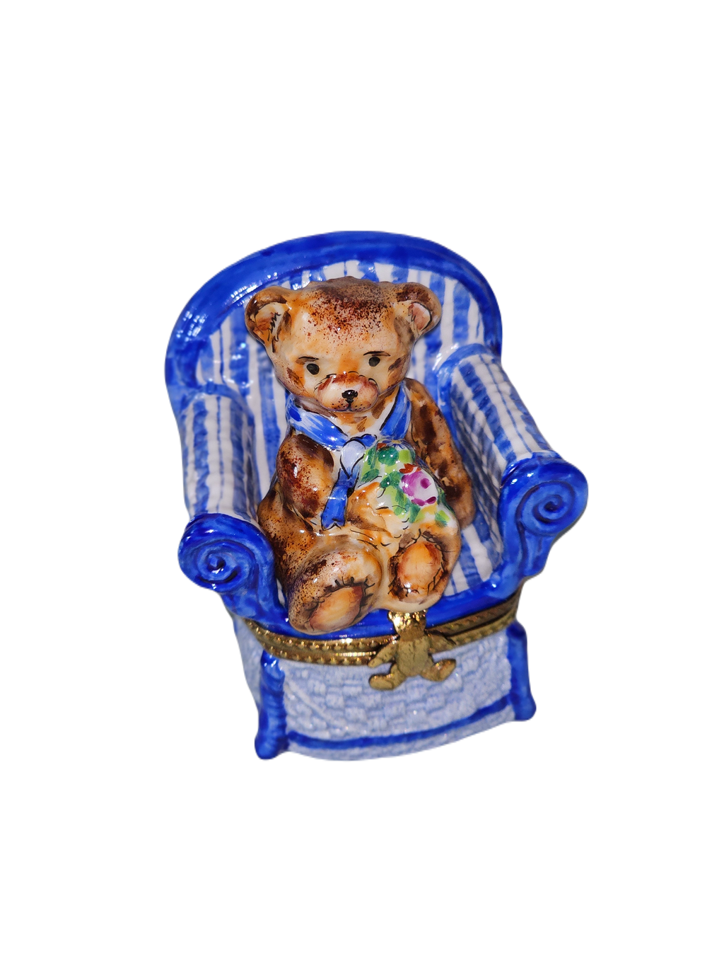 Removable Teddy Bear in Blue Shair, a hand-painted Limoges porcelain gift