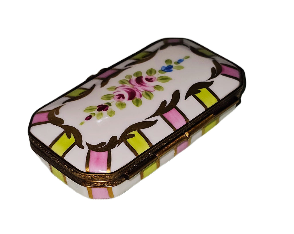 Handpainted Porcelain Pink Green Flowers Rectangular Box, view 4