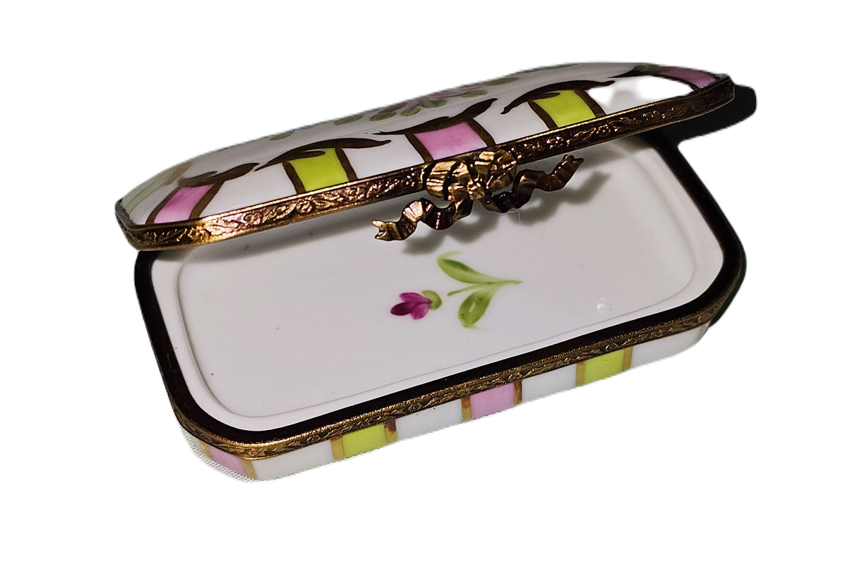Handpainted Porcelain Pink Green Flowers Rectangular Box, view 2