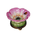 Medium Pink Flower w Bee Limoges Box, a hand-painted Limoges porcelain gift