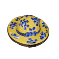 Yellow Bonnet Hat Blue Porcelain Art Object for Limoges Collectors, a hand-painted Limoges porcelain gift