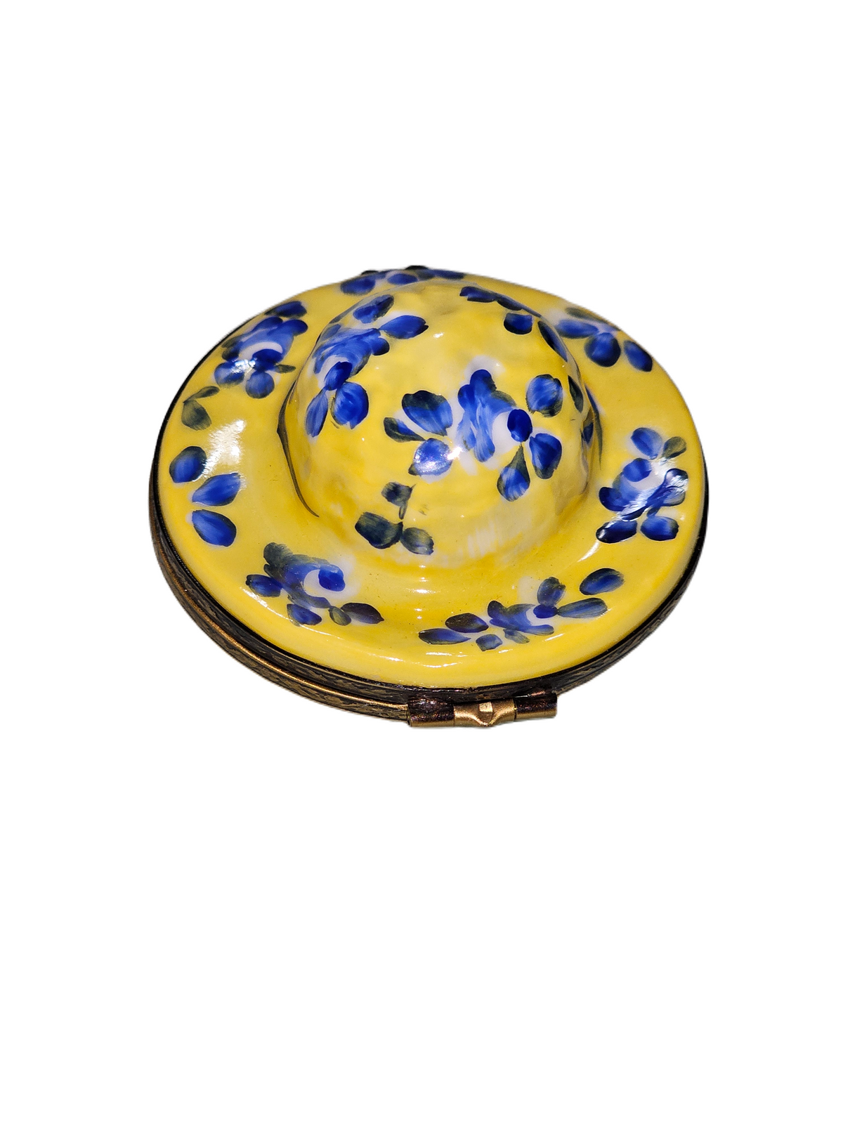 Yellow Bonnet Hat Blue Porcelain Art Object for Limoges Collectors, view 3
