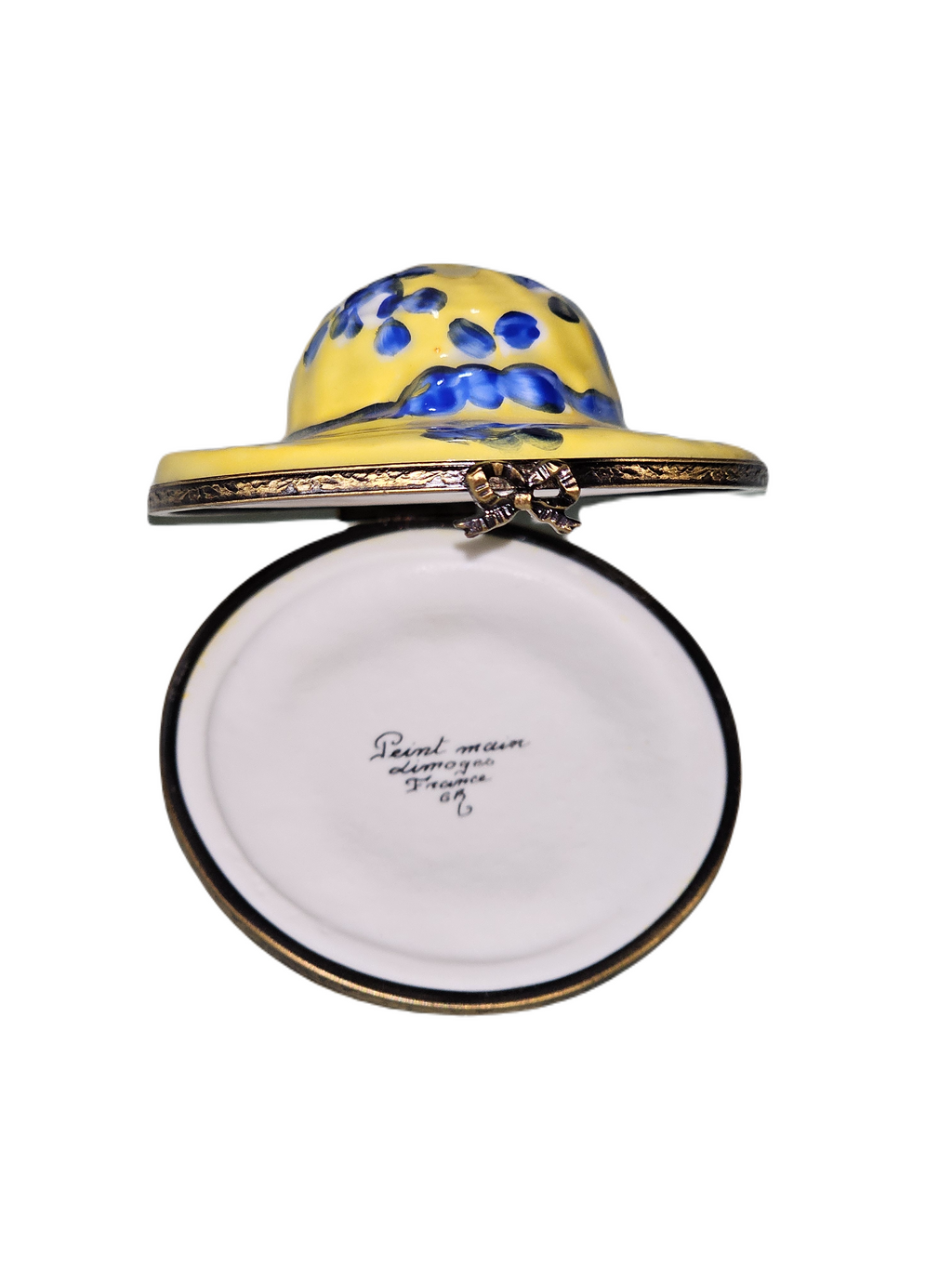 Yellow Bonnet Hat Blue Porcelain Art Object for Limoges Collectors, view 2