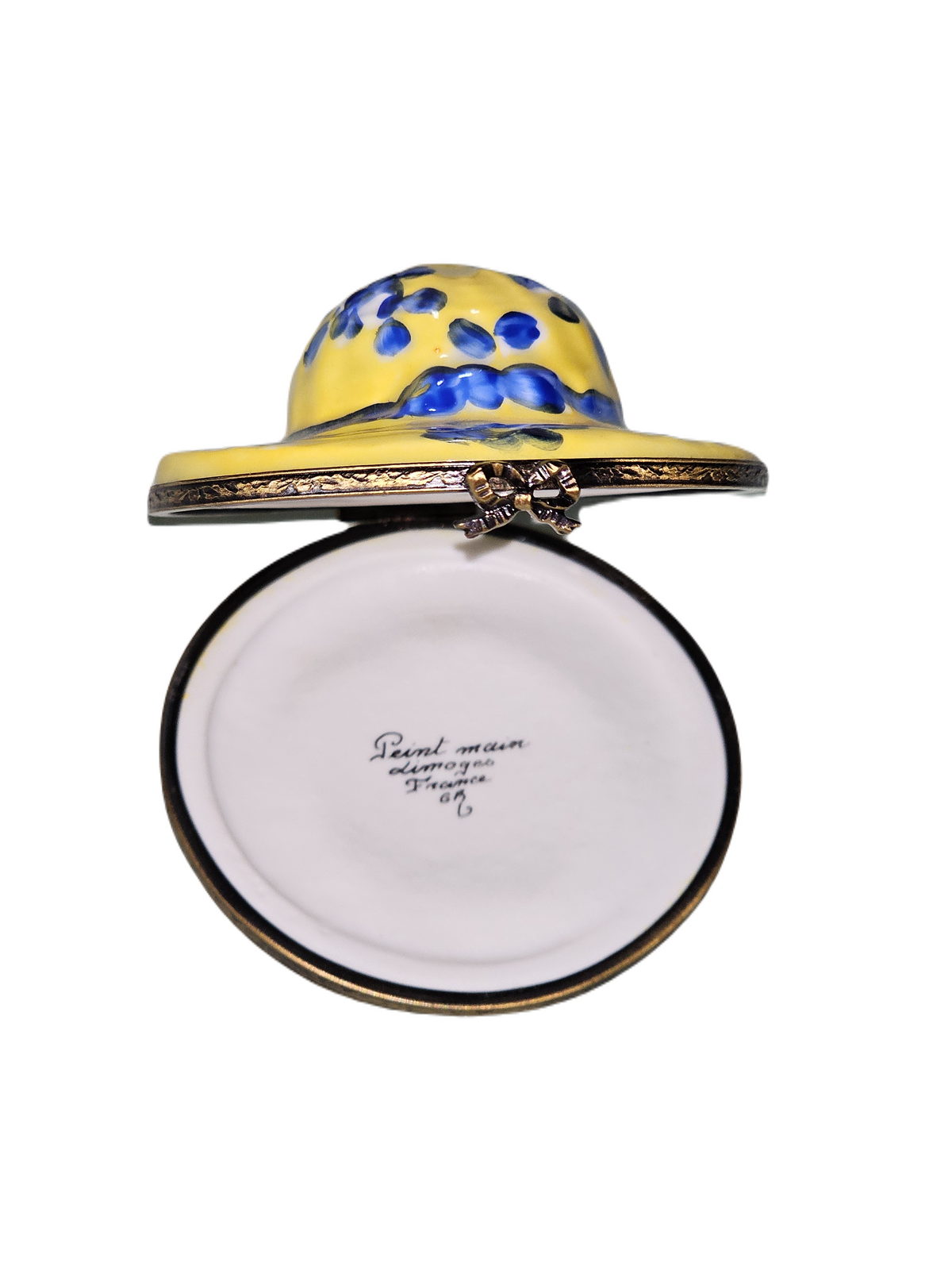 Yellow Bonnet Hat Blue Porcelain Art Object for Limoges Collectors, view 2