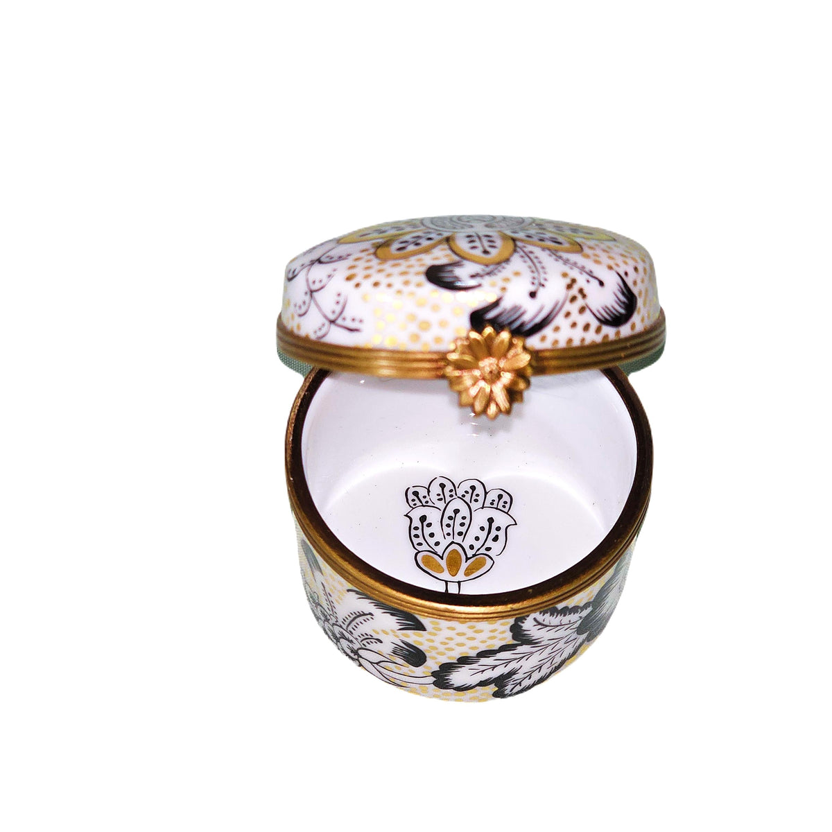 Elegant Gold Black Pizazz Tall Round Limoges Box, view 2