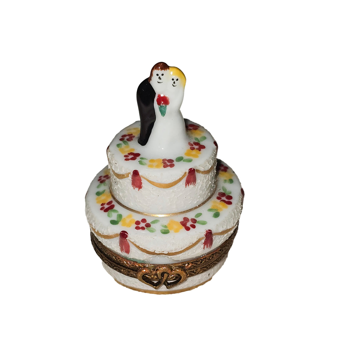 Couple on White Wedding Cake Porcelain Art Object, a hand-painted Limoges porcelain gift