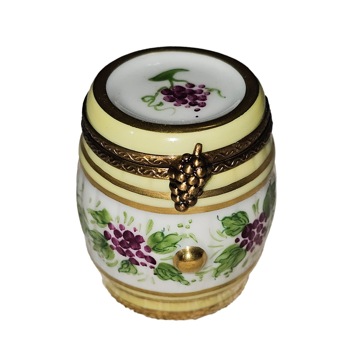 White Barrel w Grapes Limoges Box, a hand-painted Limoges porcelain gift