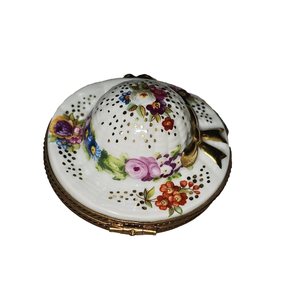White Garden Hat with Gold Bow & Flowers, view 3