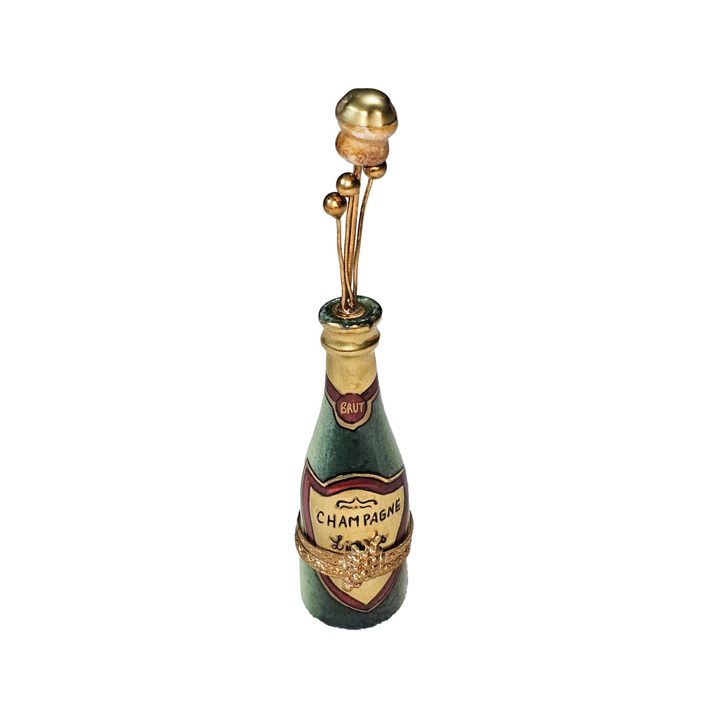 Champagne Bottle w Cracked Cork, a hand-painted Limoges porcelain gift