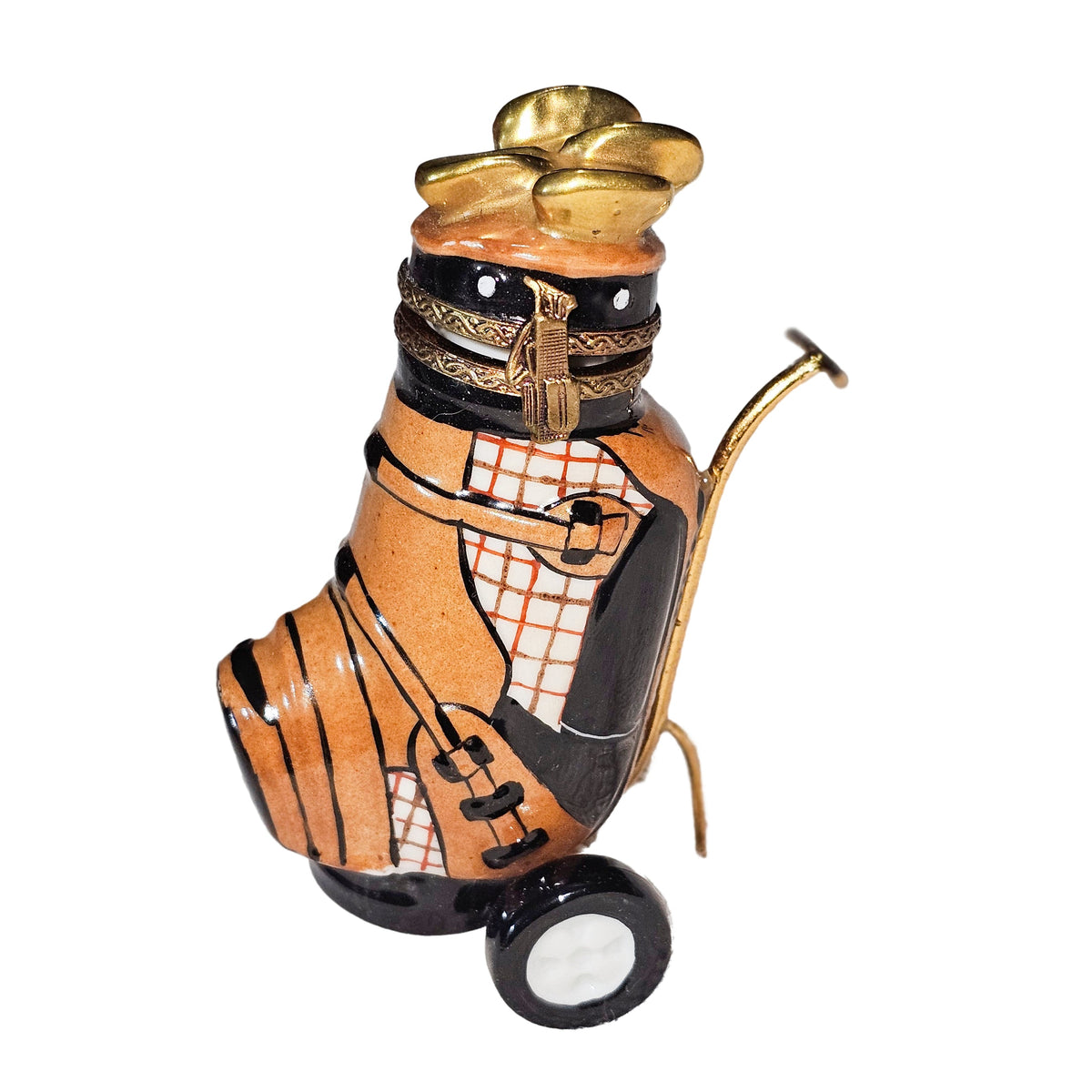 Brown Golf Bag Rochard Limoges Box, a hand-painted Limoges porcelain gift