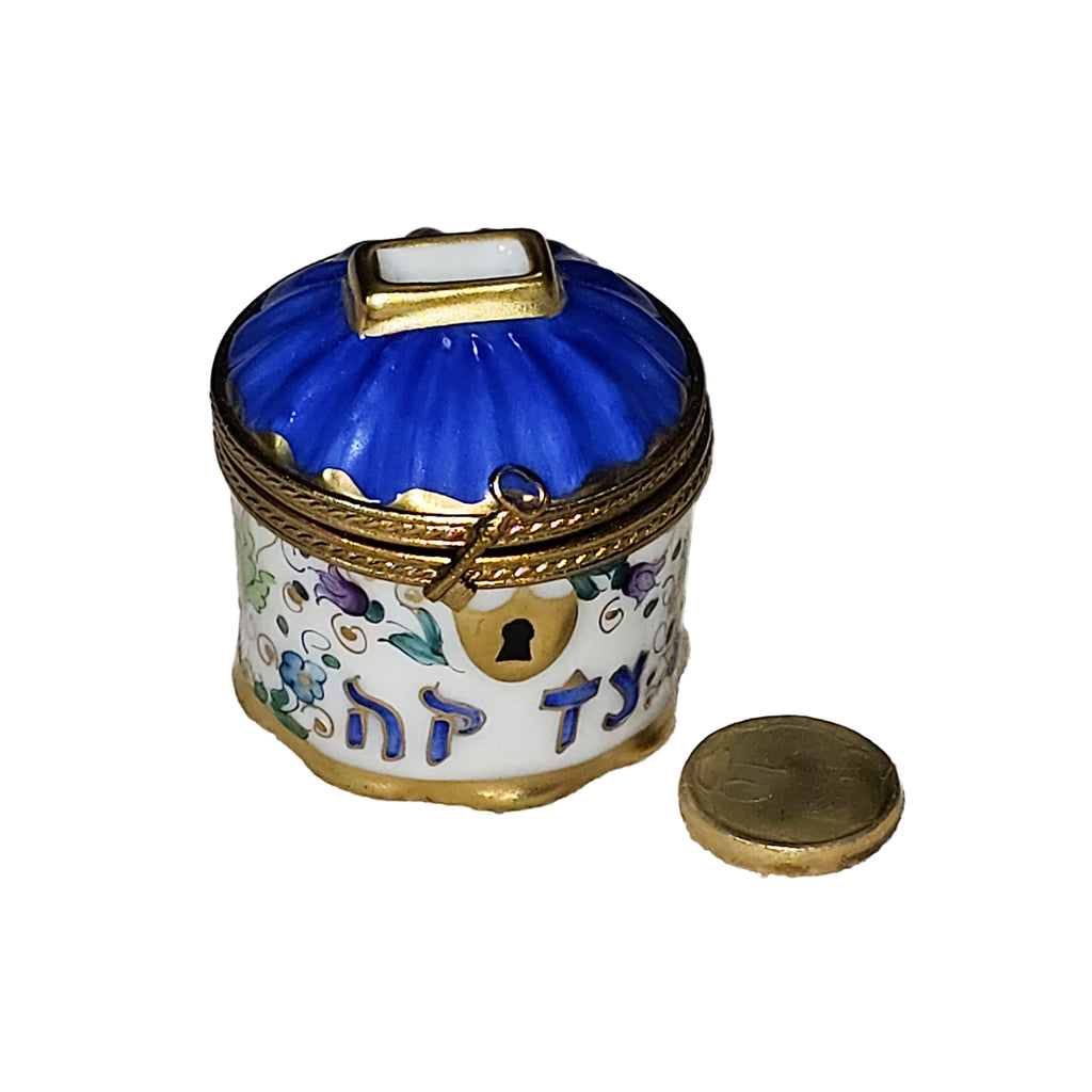 Jewish Hannukah Coin Treasure Box, a hand-painted Limoges porcelain gift