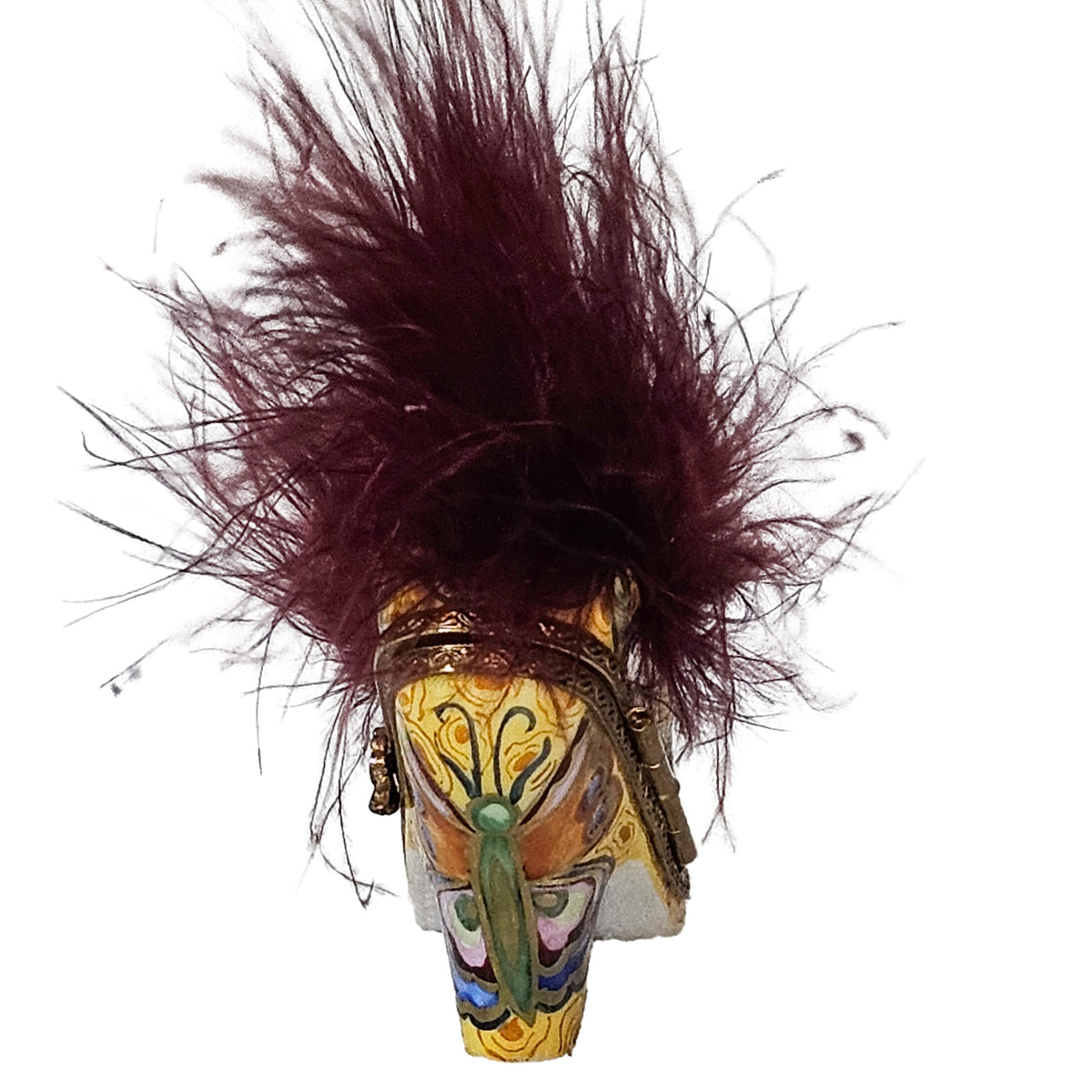 Yellow Shoe w Butterfly Red Feathers, view 5