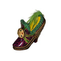 Maroon Shoe w Green Feathers Gift, a hand-painted Limoges porcelain gift