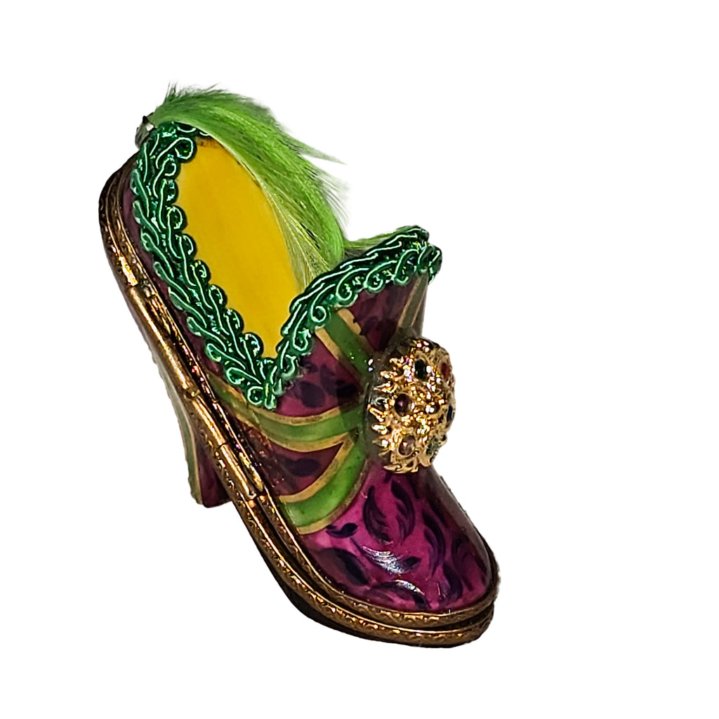 Maroon Shoe w Green Feathers Gift, view 3