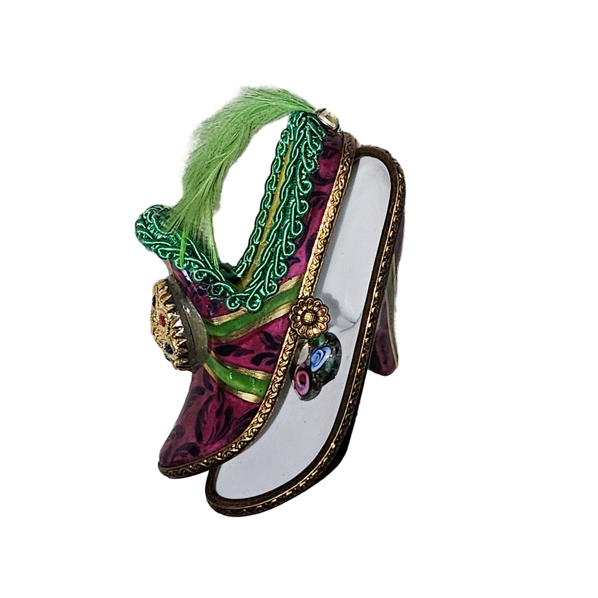 Maroon Shoe w Green Feathers Gift, view 2