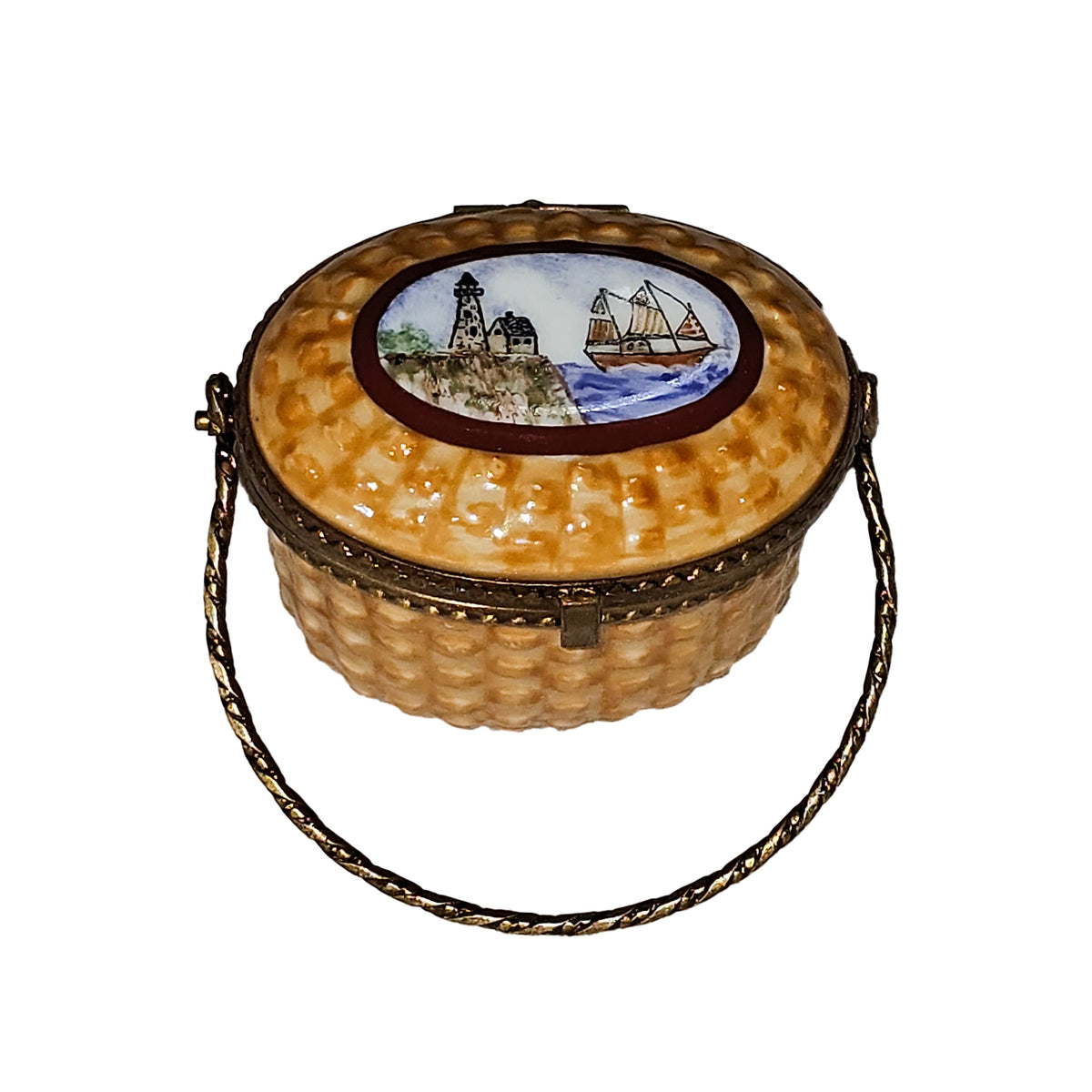 Nantucket Picnic Basket for Coastal Lovers Limoges, a hand-painted Limoges porcelain gift