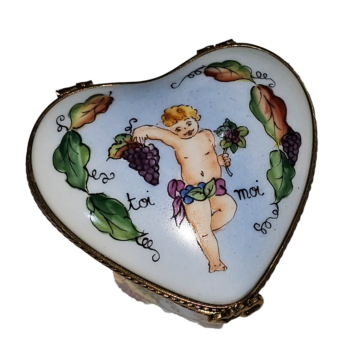 Cherub Toi Moi Love Heart Porcelain Art Object, a hand-painted Limoges porcelain gift