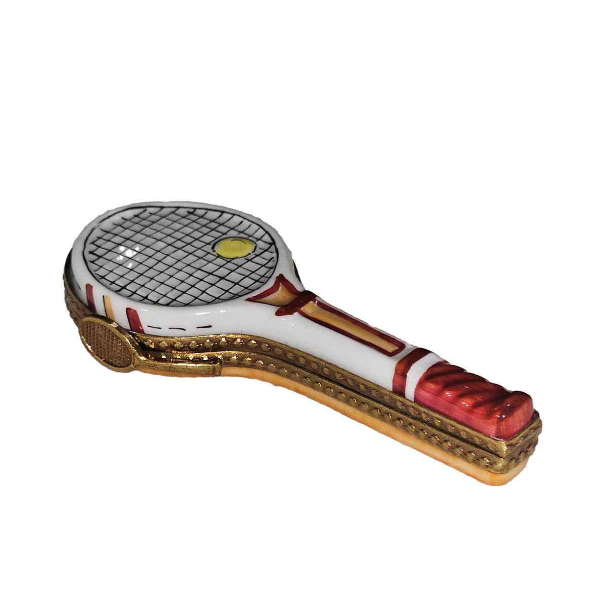 White Tennis Racquet and Ball Keepsake, a hand-painted Limoges porcelain gift